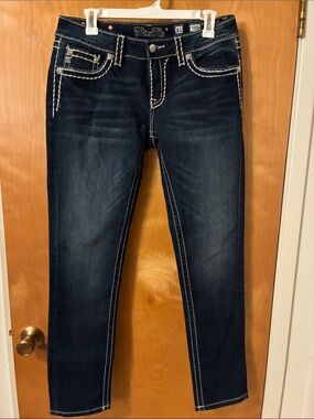 Miss Me Dark Blue Skinny Jeans with Contrast White Stitching Sz 31